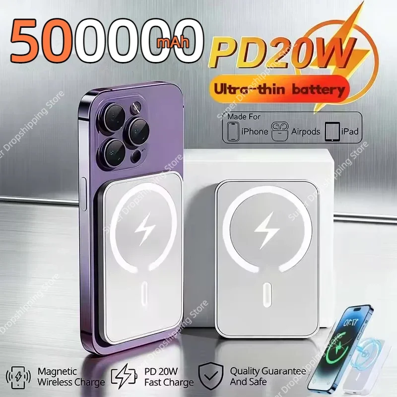 Banco de energía inalámbrico magnético de 500000mAh PD 20W cargador rápido portátil paquete de batería externa para iPhone Samsung Huawei 2026 nuevo