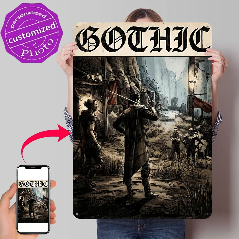 Gothic 1 Remake Game Cover Art Personalized 3D Textured Metal Poster Wall Art Tinplate Sign for Decoration Room Office Decor