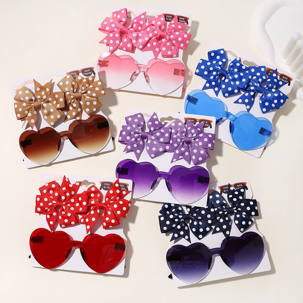 4set Baby Bows Headband Cartoon Sunglasses Girls Beach Photography Props Toddler Headwear Kids Hair Accessories New Year Gift