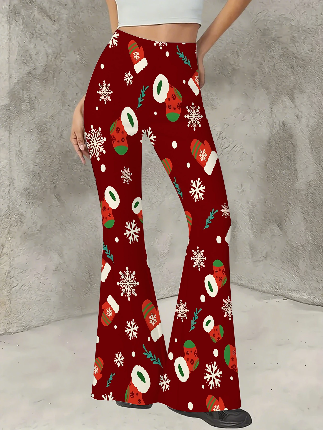 

Women's All-Over Print Flared Leggings Stretchy High Waist Bell Bottom Pants