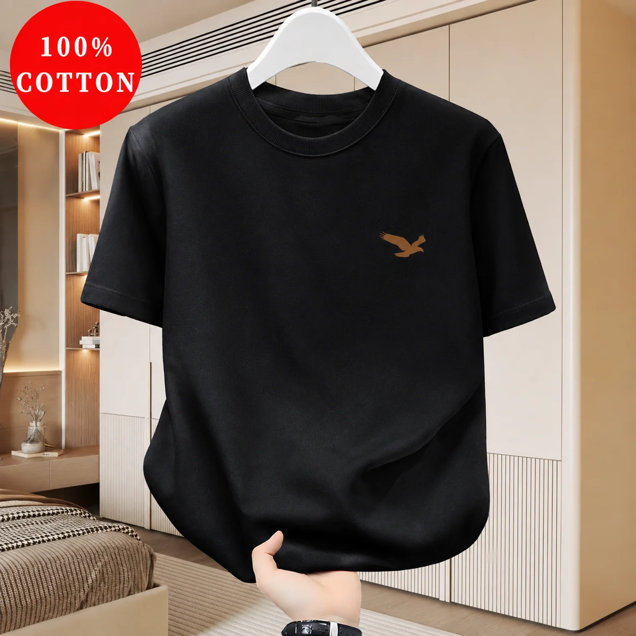 100% Cotton Men's Summer T-Shirt – Breathable and Sweat-Absorbent; Suitable for Both Casual Outings and Lounging at Home
