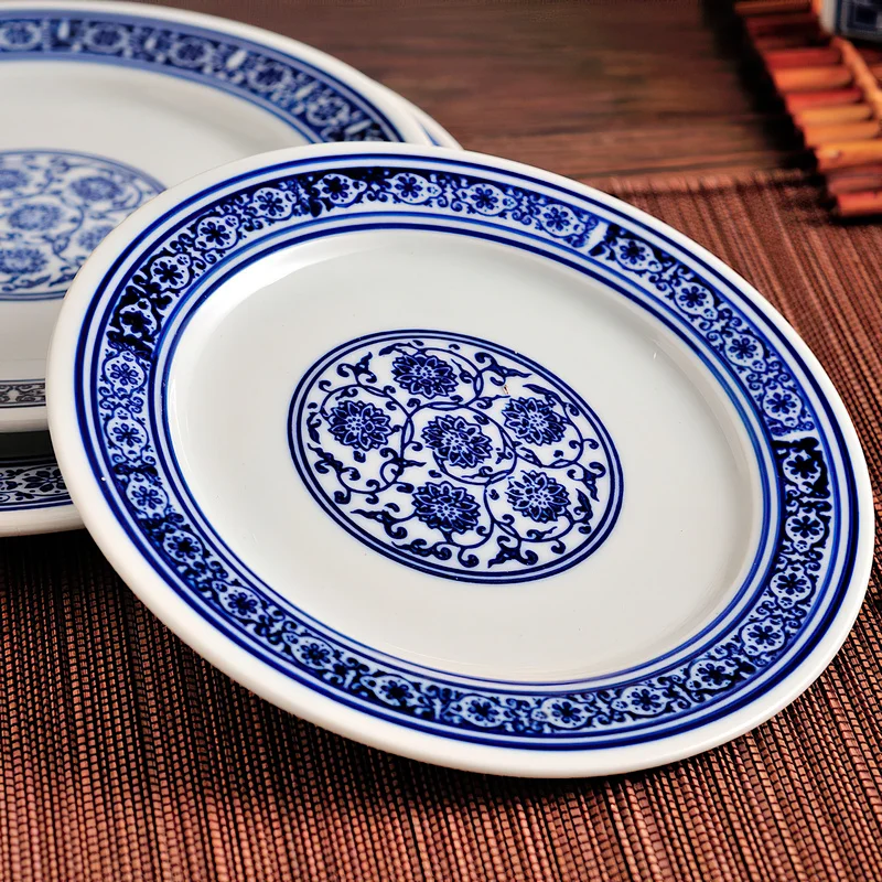 Blue and White Porcelain Flat Plate Japanese Tableware Ceramic Plate Steak Salad Fruit Western Food Dish Home Kitchen Supplies