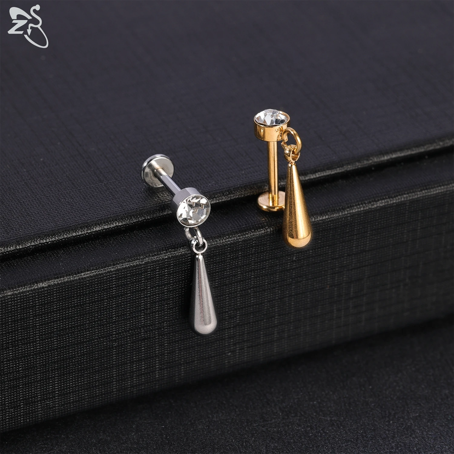 ZS 1 Piece 16G Stainless Steel Tassel Drop Stud Earring Shiny CZ Crystal Ear Studs Cartilage Helix Conch Piercings Jewelry 6/8MM