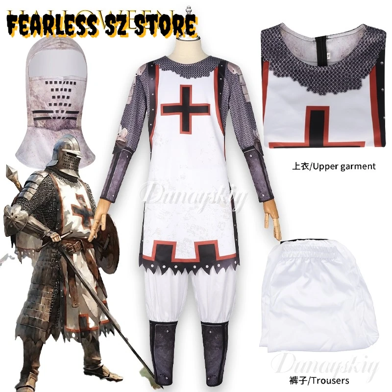 

Мужские футболки с винтажным принтом, косплей, disfraz, самурайский узор, рыцари-тамплиеры, 3D хлопковая уличная одежда, осенняя одежда большого размера с длинными рукавами