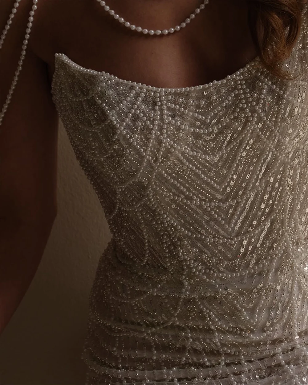 Contessa – robe de soirée personnalisée élégante, épaules dénudées, perles, avec traîne, robe de bal de luxe avec embellissements floraux pour femmes