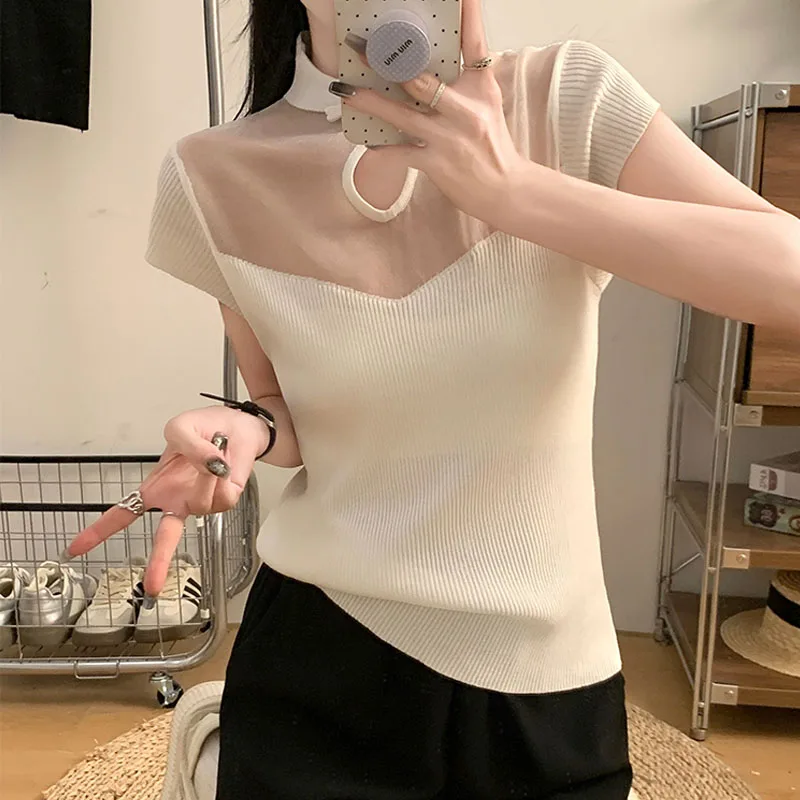 

Трикотаж с коротким рукавом, черный вязаный свитер, женские пуловеры, новые свитера с воротником-стойкой, вязаный свитер, пуловер, женские топы Q2513