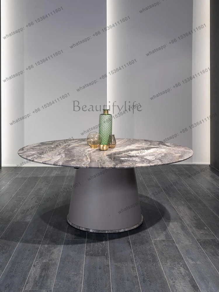 

Marble dining table Round table with inlaid turntable Round solid wood Modern simple dining table