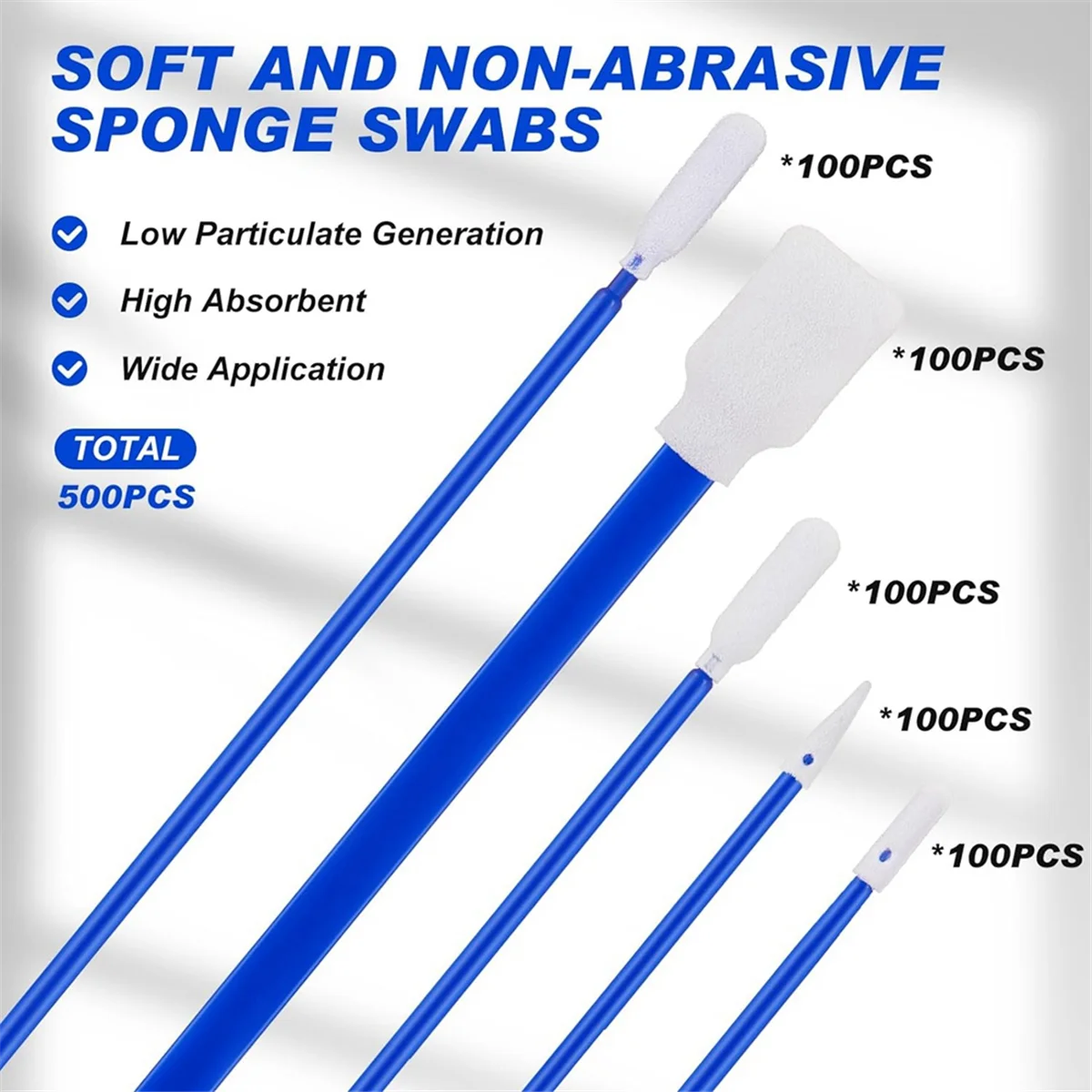 New 500 Pack Foam Tip Cleaning Swab Kit Cleanroom Sponge Stick 5 Types Multi Purpose Foam Swabs Lint Free Foam Tip Swab