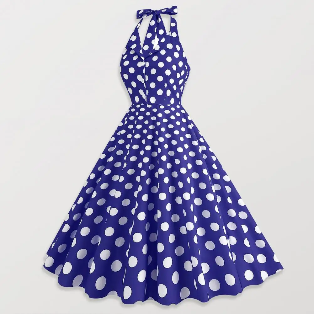 Women Polka Dot Print Summer Dress Sexy Retro White Halter Vintage Dress 1950s 60s Robe Femme Pin Up Rockabilly Party Dress