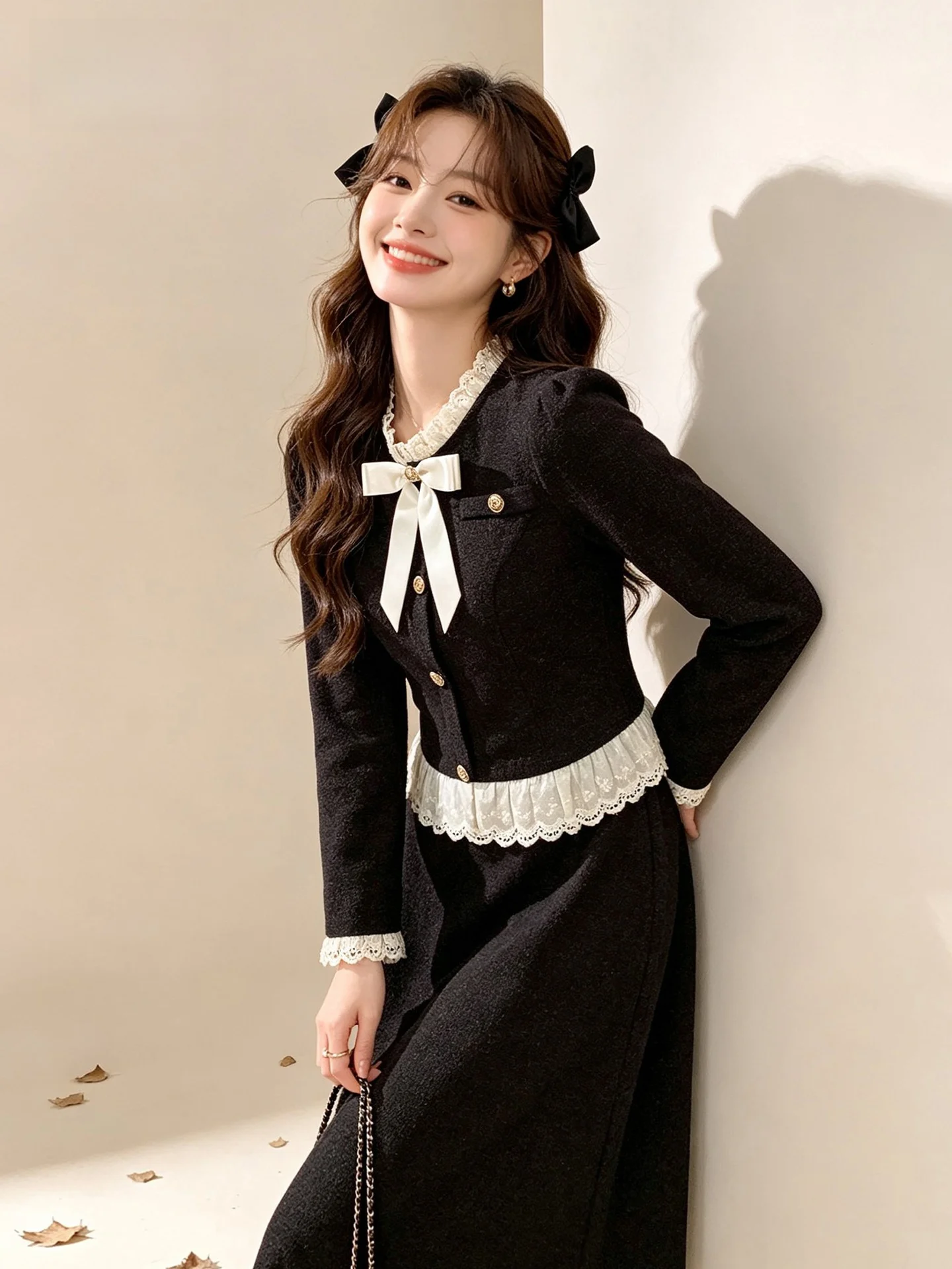 Chuchu Home 2026 Anti-Aging Complete Set Women's Autumn Winter Miu Series Missy Short Straight Tube Long Dress Two-Piece Set