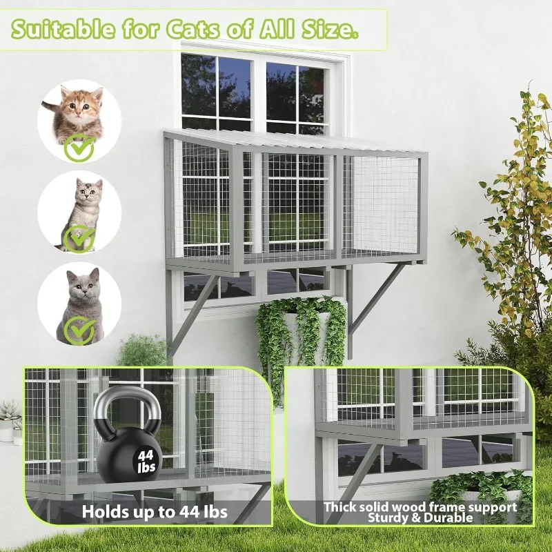 Window Catio, Catio Outdoor Cat Enclosure Window Box, Wooden Cat Window Perch