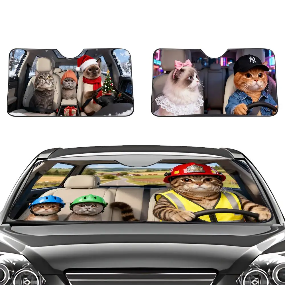 Cat Driving Car SunShade Windscreen Cover Shade Car SunShade UV Rays Car Sun Visor Protector