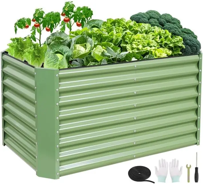 

4x2x2ft Raised Garden Bed - Galvanized Deep Root Planter Boxes Outdoor with Wing Nuts and Safety Edges for Gardening Vegetables,