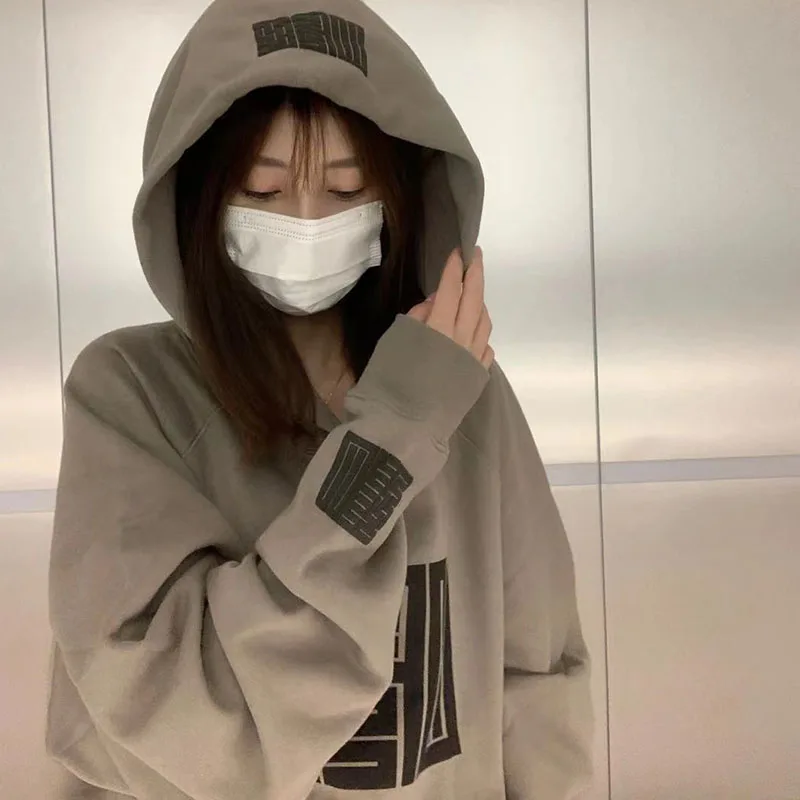 

EXJR plus Size Hooded Fleece Jacket Women's Loose Thickened Oversize Mid-Length Coat Comfortable Cotton Long Sleeve Sweatshirt