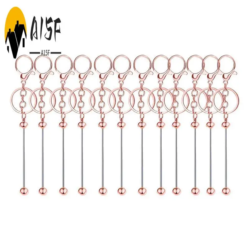 A15F-12 Pieces Metal Beadable Keychain Bars Blanks For Beads Pendant Jewelry Charms DIY Crafts Keychains Making Gift