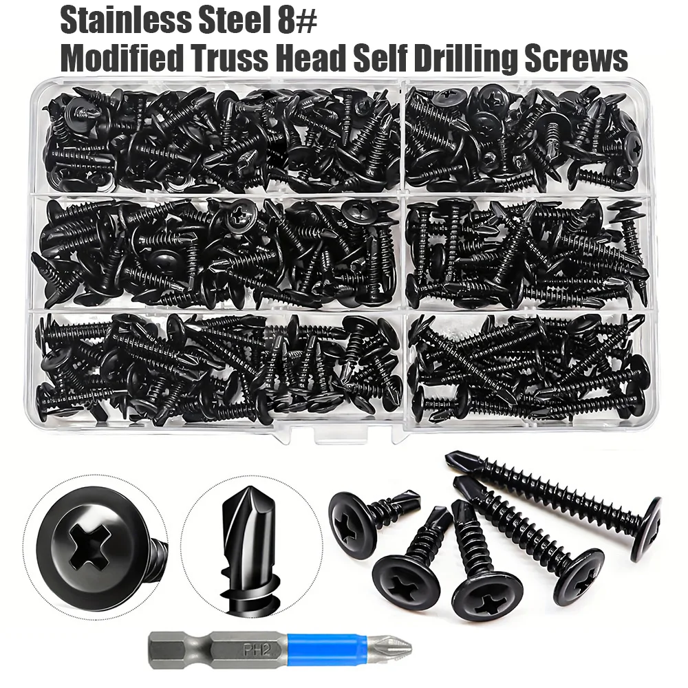 

171 stainless steel Phillips head self-drilling screws, suitable for metal, plastic, and aluminum. Comes with screwdriver.