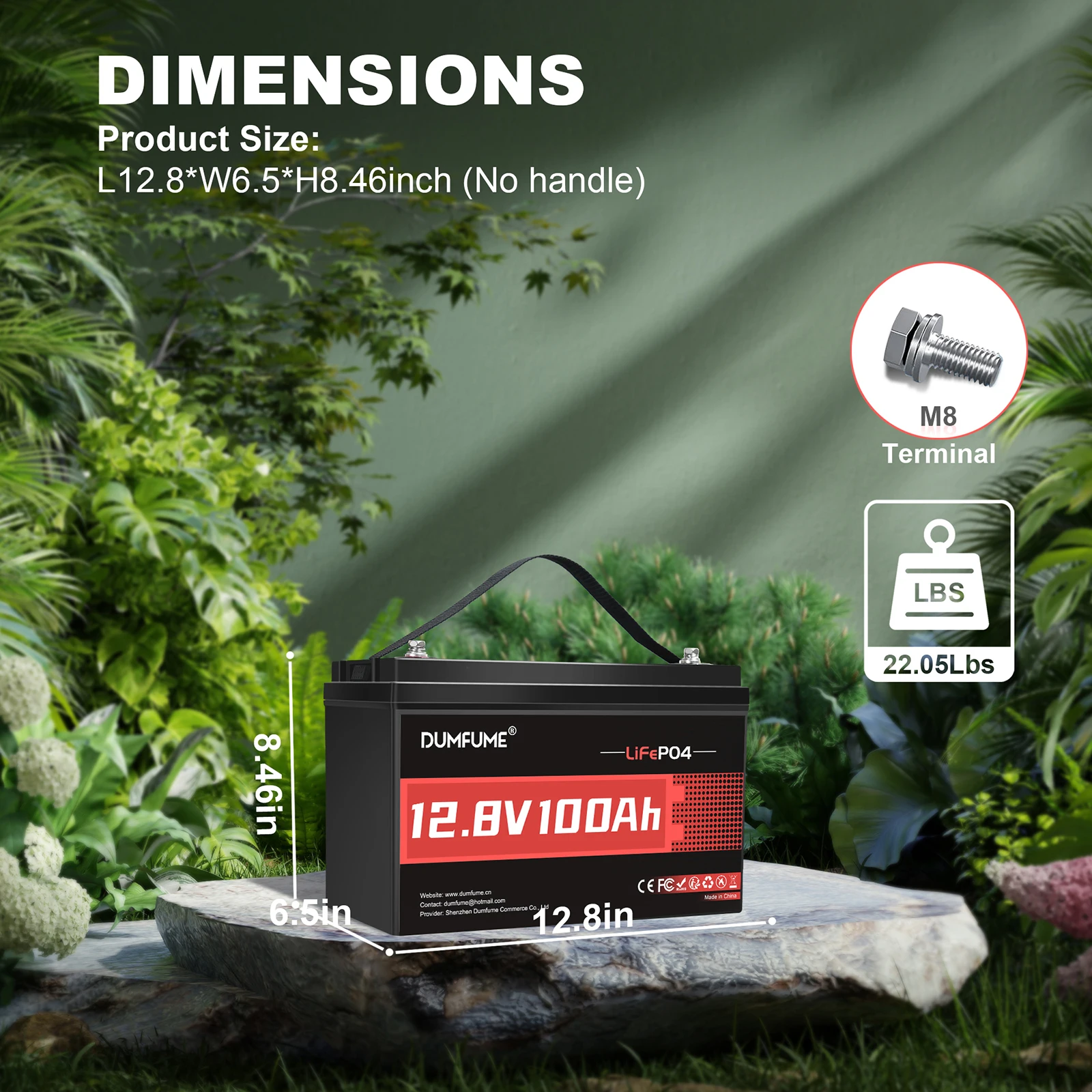 Dumfume 2 Pieces 12.8V 100Ah Motorcycle LiFePO4 Battery High Energy Density 100A BMS 1280Wh for RVs Boats Off Grid Applications