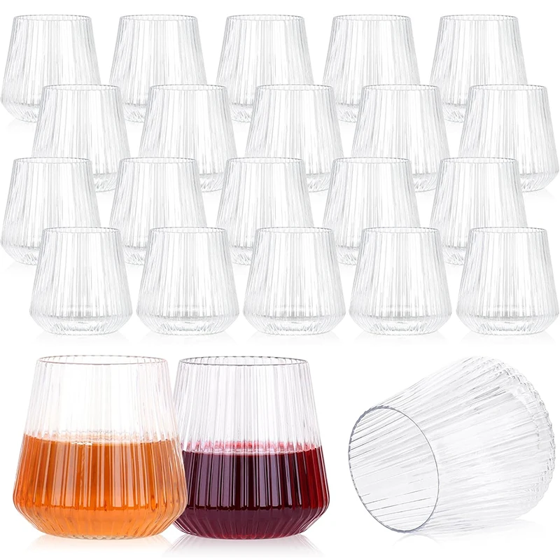 24 Pcs 14oz Disposable Wine Glasses Unbreakable Clear Plastic Cocktail Glasses Recyclable Shatterproof Reusable Wine Cups JT432