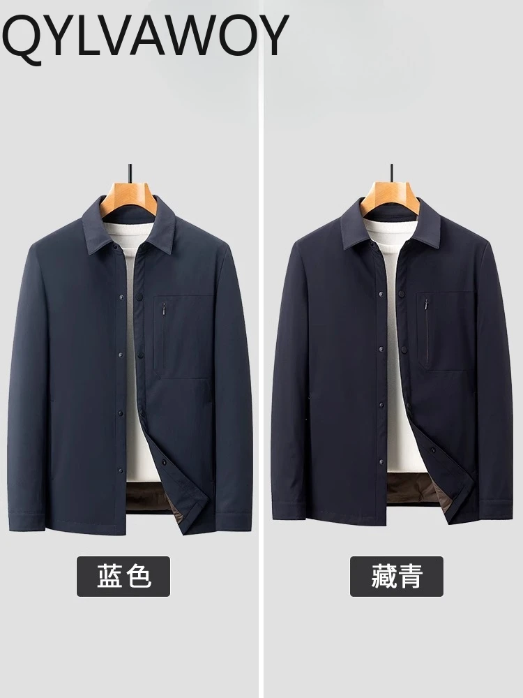 QYLVAWOY 83% Polyamide Middle-Aged Men's Business Lapel Down Jacket Winter Warm Dad's Outfit Official Style Outerwear LJ2588