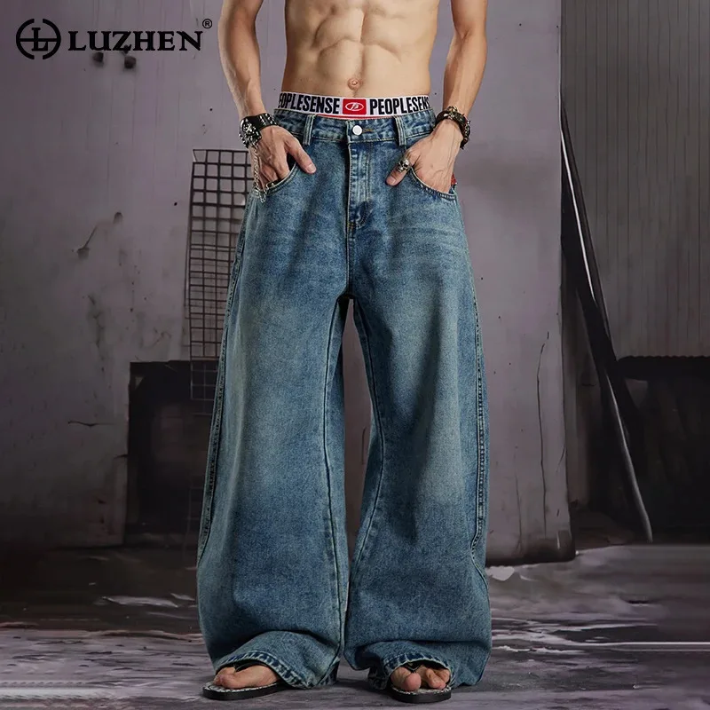 LUZHEN 2026 New Vintage Back Printed Pattern Loose Straight Jeans Men Fashion Handsome High Quality Wide Leg Denim Pants JY8899