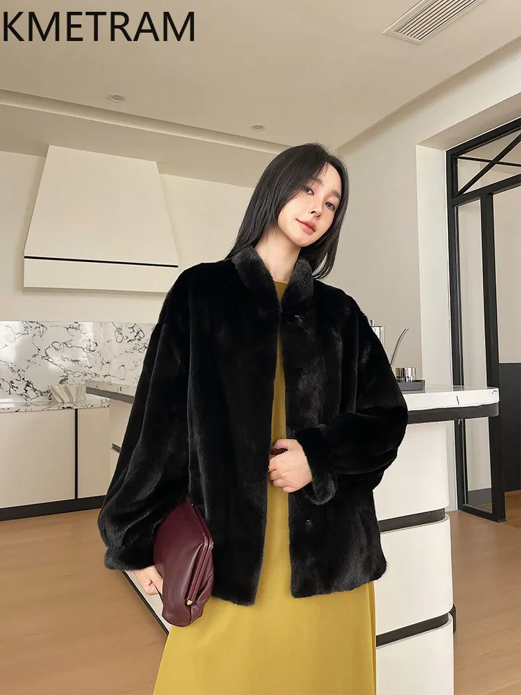 

KMETRAM Women's Leather Fur Coats Natural Velvet Mink Fur Jacket Stand Collar Real Fur Coat Woman Winter Clothes 2026 casaco