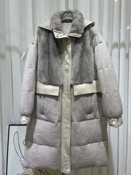 2024 Fashion Women Winter Cashmere Goose Down Jacket Natural Real Mink Fur Collar Long Thick Female Outwear Coat Puffer Jackets