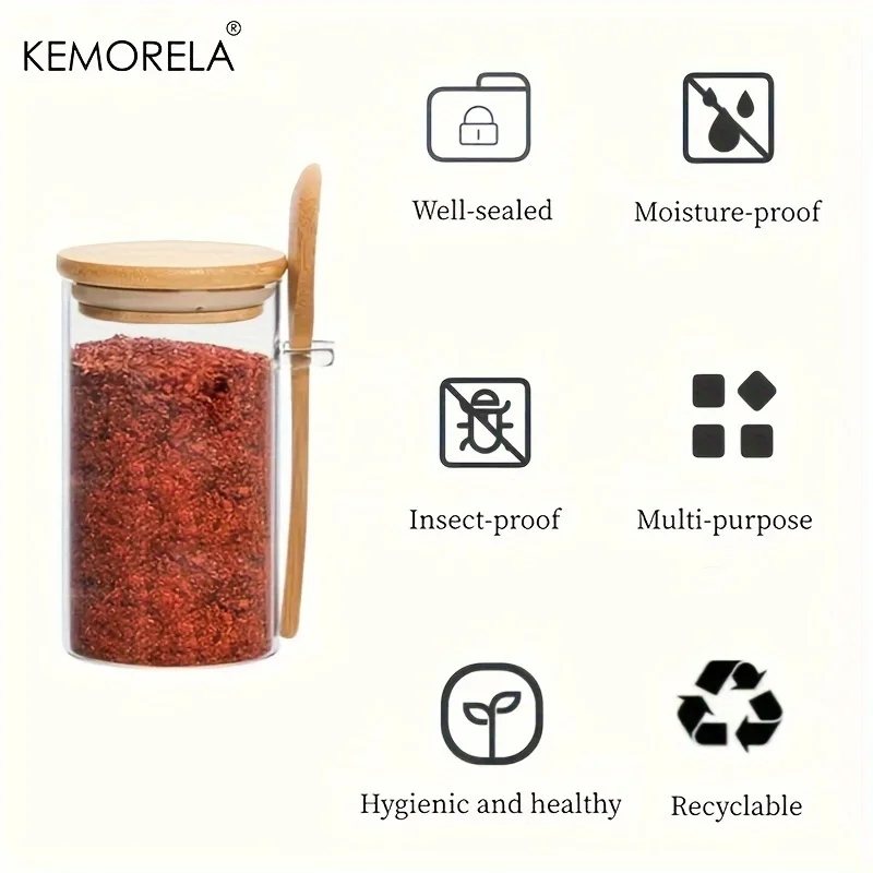 KEMORELA 8PCS 360ml Airtight Glass Jars With Lids Spoons Clear Candy Spice Oatmeal Jars Food Storage Containers Kitchen Storage