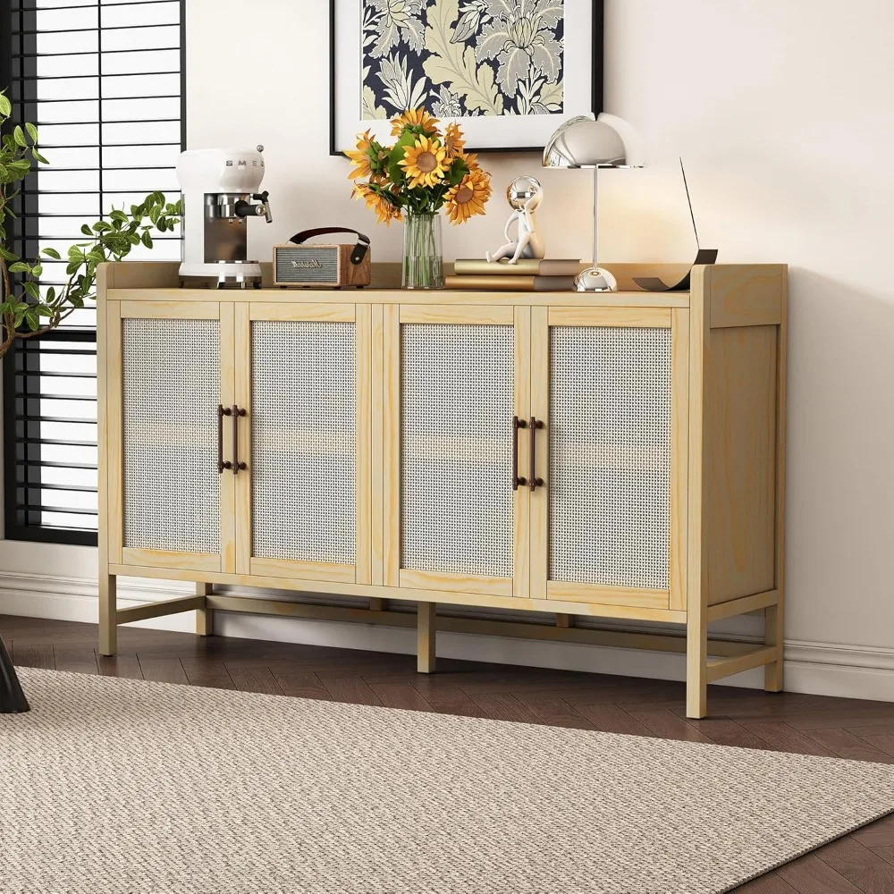 

Rustic Sideboard,Wooden Cupboard with Decorative Rattan Doors and Adjustable Shelves,Entryway Storage Cabinet