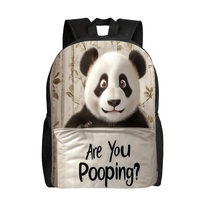 

1 Cute Panda Poop Backpack - School Bag with Panda Print, "Are You Poop" Pocket, Adjustable Shoulder Strap and IP