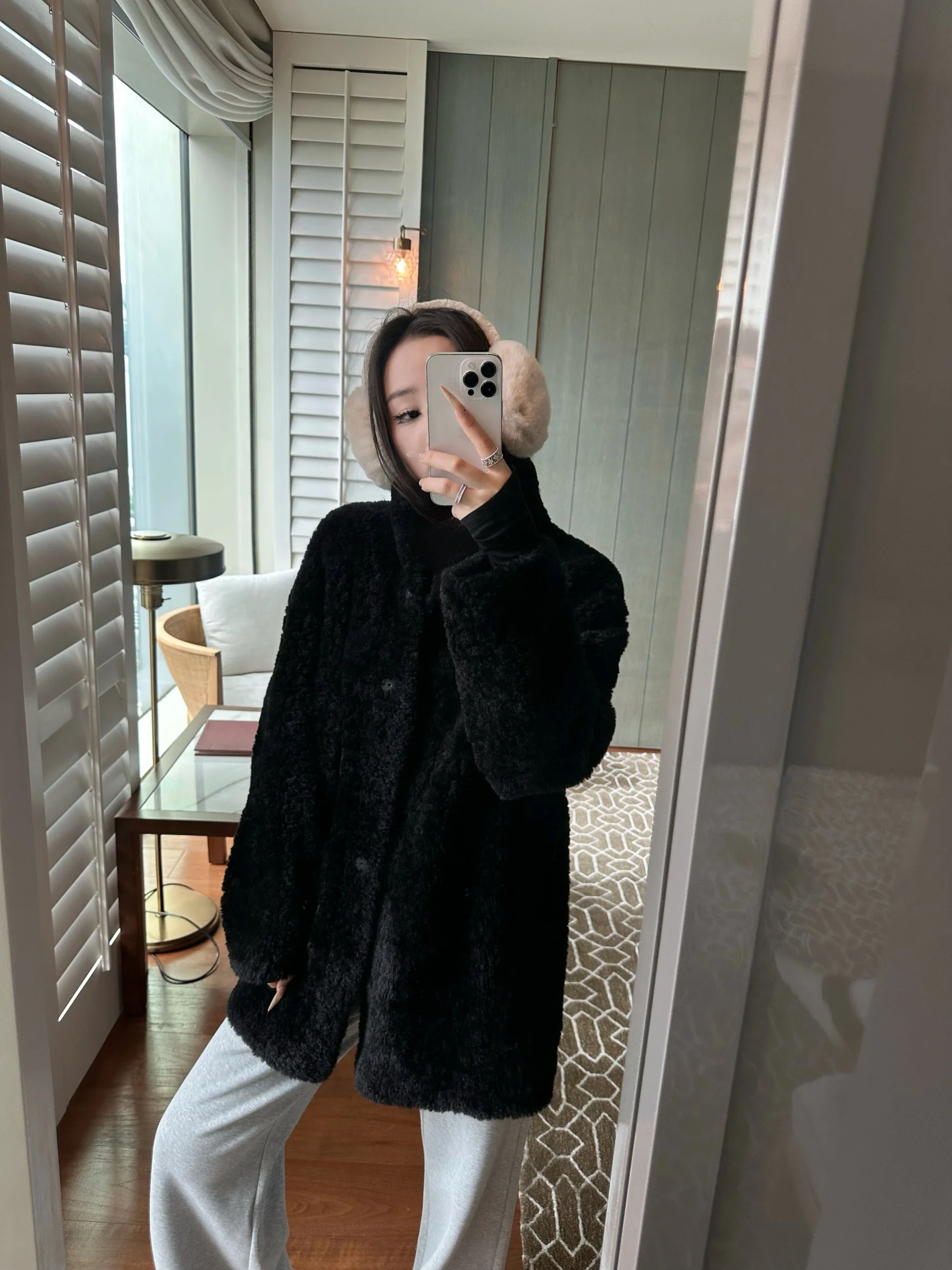 

5werkwen Lamb Fur Jaet High Quali Warm Plu Stand Collar Leather And Fur Inteated Outerwear for Young Women Daily Wear