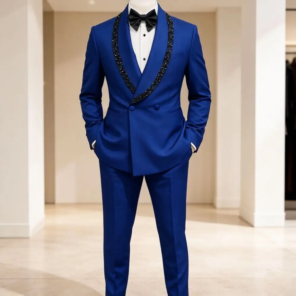 Double Breasted 2 Pieces Wedding Tuxedo Slim Fit Separates Mix Match Luxury Beaded Lapel Suits for Men Stage Formal Groom Wear