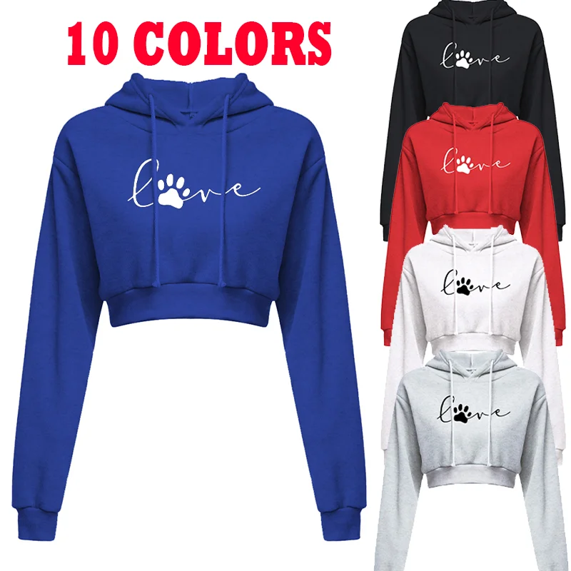 

2024 Casual Long Sleeve Sweatshirt Hooded Short Sweatshirt Cute & Sexy 10 Colors Women's Open Umbilium Pullover Hoodie Top