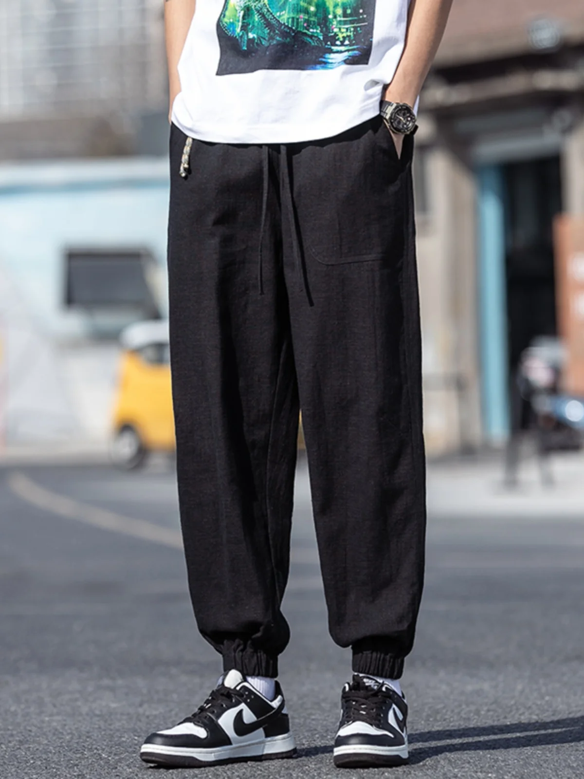 

New Chinese Sle Loose Fit Linen Cotton Summer Thin Breathable Lantern Pants Trendy Brand Youthful Elastic Waist Long Trousers