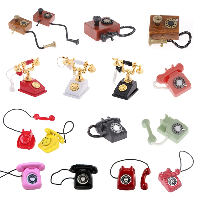 1:12 Dollhouse Miniature Simulation Mini Phone Retro Telephone Model Home Furniture Decor Accessories For Kids Toys Gift