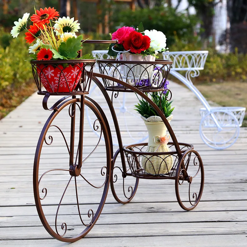 Estilo europeu de ferro arte bicicleta pendurado cesta flor rack único-andar interior varanda vaso de flores rack