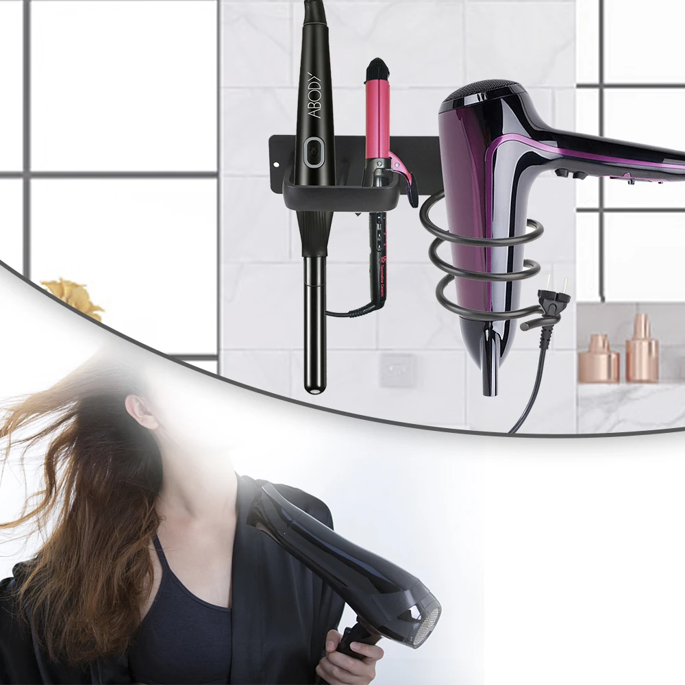 Hair Dryer Holder Rack Organizer Hair Straightener Holder Storage Rack Wall Mounted Bathroom Shelf Storage Accessories