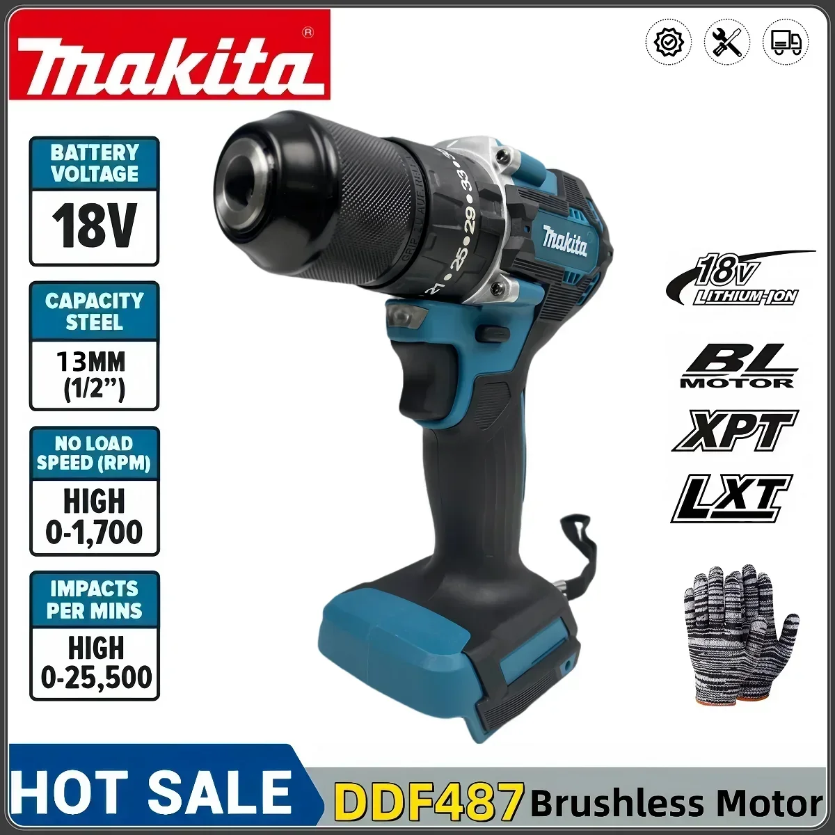 

Makita DHP487 cordless drill 18V brushless motor high torque lithium battery impact electric screwdriver electric tool