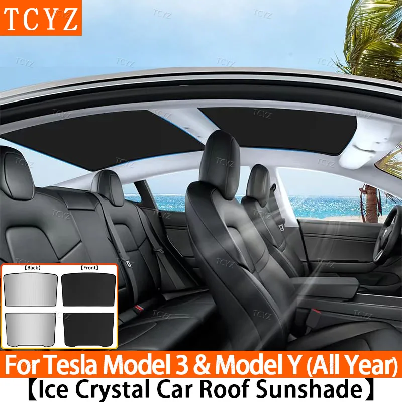 

For Tesla Model Y Juniper 2025 2026&Model 3 2024-2026 Ice Cloth Roof Sunshade with Buckle,Skylight Sun Shade for Heat Protection