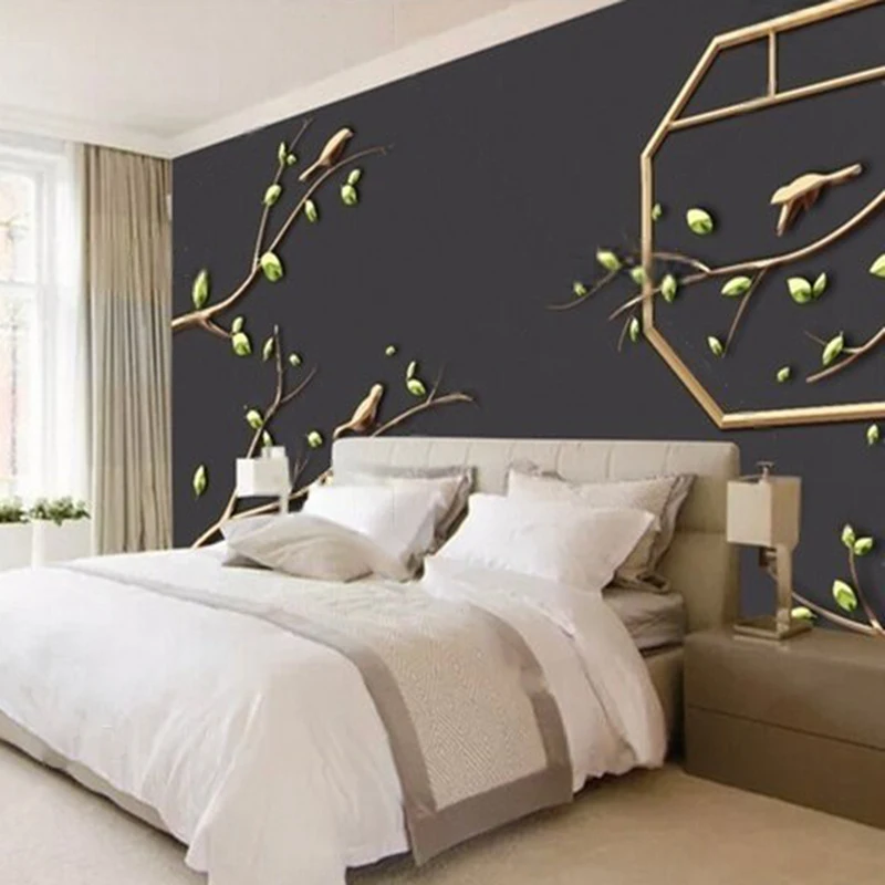 Modern and simple embossed metal branches flying birds ironwork decoration TV luxury home decoration background wall