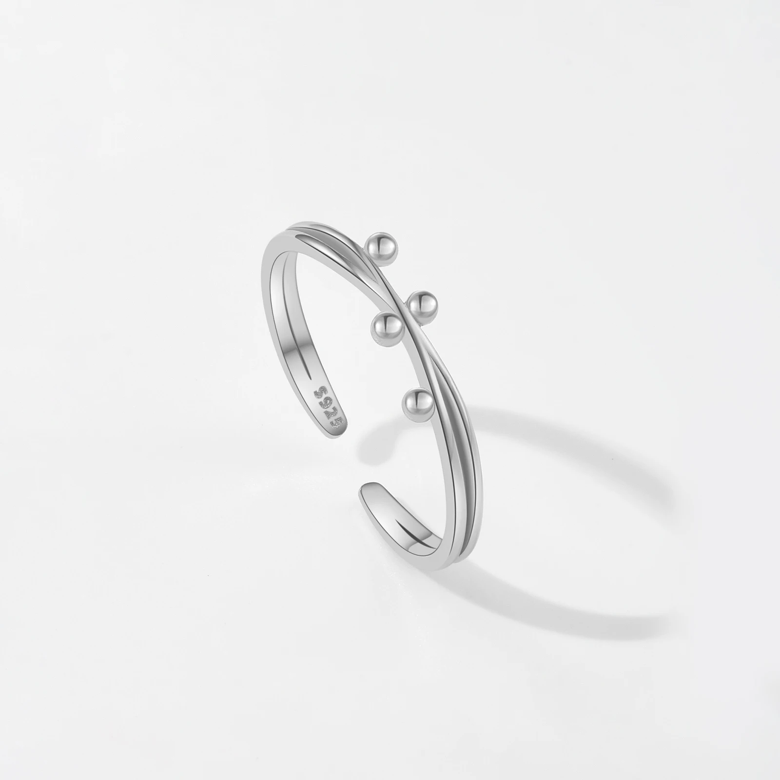 ANDYWEN 925 Sterling Silver Gold Bead Asymmetric Adjustable Open Ring Regular Slim Luxury Simple Women Wedding Jewelry Gift image 2
