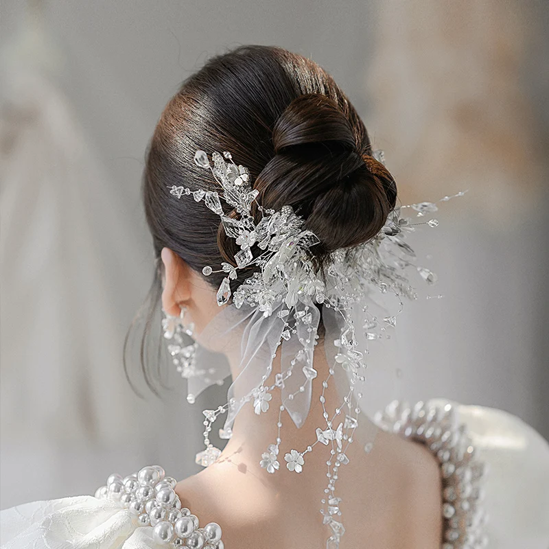 Bridal wedding headgear crystal lace pair clip high-end disc hair bridal headgear