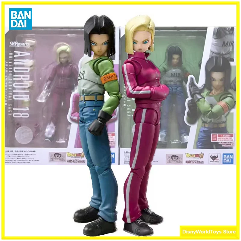 BANDAI-SHF Dragon Ball Anime Action Collection Figuras, S.H.Figuarts, Super Android 17, Android 18, Modelo em estoque, 100% Original