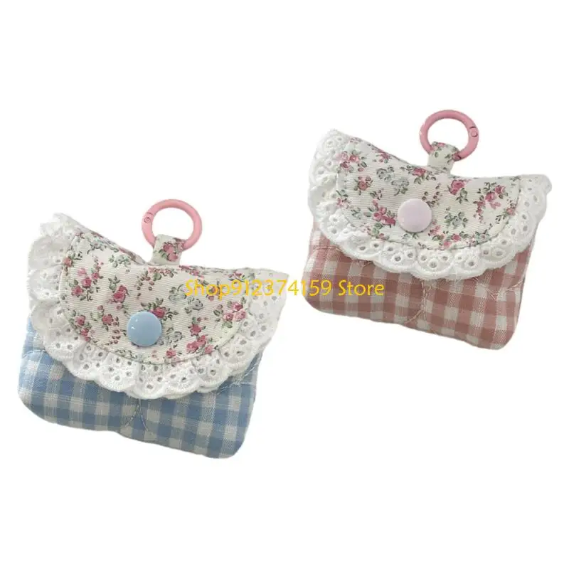 

G5AE Headphone Storage Bag Floral Print Coin Lace Coin Purse Earphone Small Coin Bag Data Cable Storage Bag