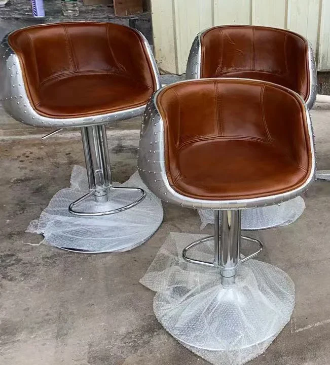 

# Height Adjustable Swivel Industrial Vintage Leather Aluminium Aviation Bar Stool For Club Kitchen Restaurant