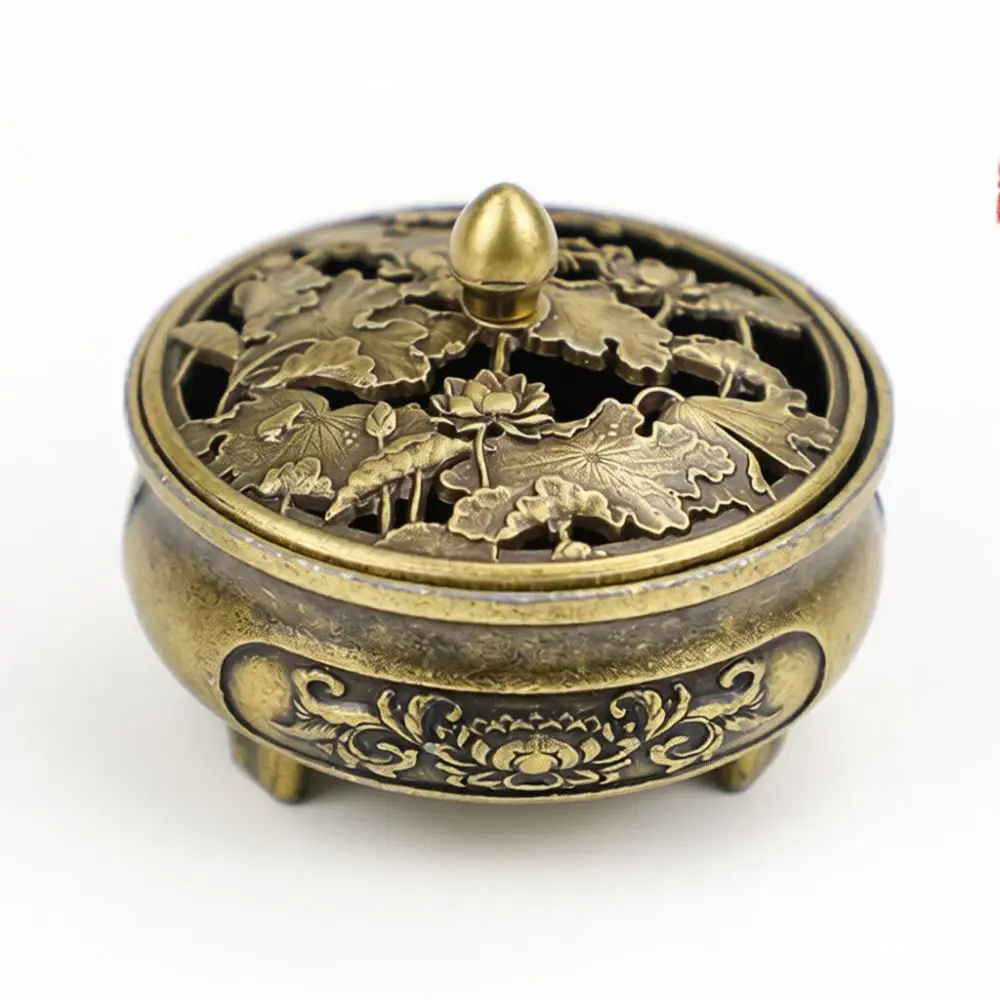 Handcrafted Zinc Alloy Incense Burner Lotus Shape Censer Household Aromatherapy Decor Zen Meditation Fragrance Diffuser Tool