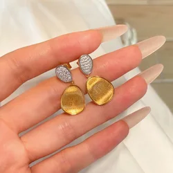Retro oval diamond inlay brushed earrings for women glossy water wave geometry earings stud unique design party jewelry gift