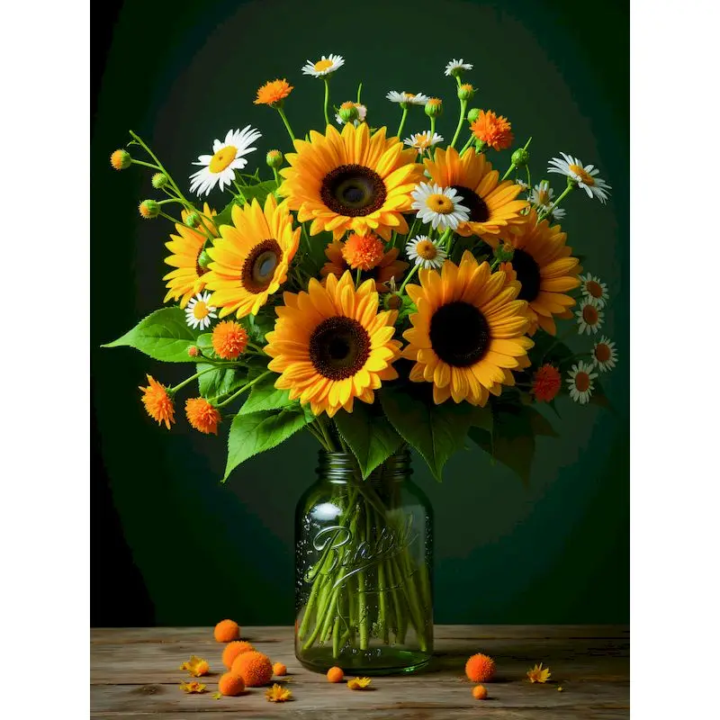 

5D DIY Diamond Painting Sunflower Bouquet with Daisies Full Drill Diamond Embroidery Cross Stitch Craft Kit for Home Wall Decora