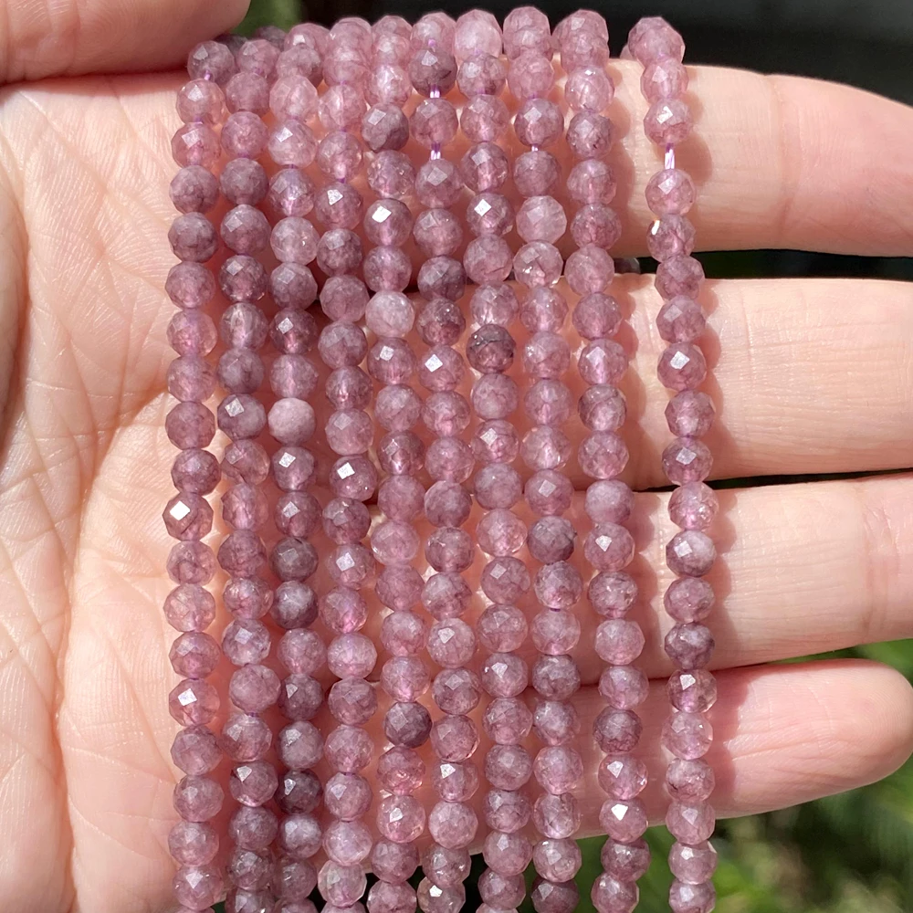 Natural Faceted Lepidolites Round Loose Spacer Stone Beads For Jewelry Making Bracelet Handmade 2 3 4mm