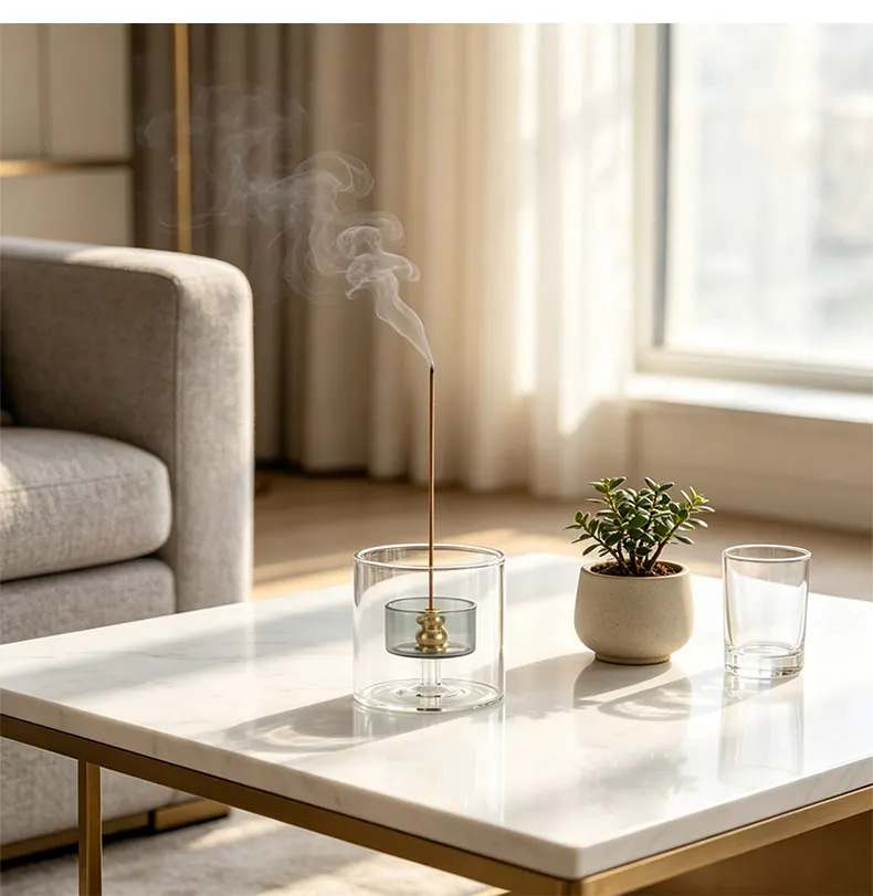 Doppelglas-Räucherstäbchenhalter in Kürbisform mit Glas-Aschefänger für Meditation, Yoga und Spa – Detail 8