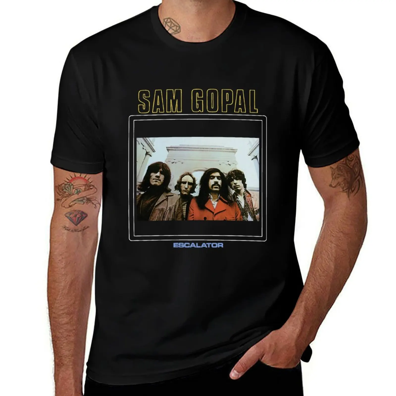 

Sam Gopal Escalator art band T-Shirt Clothing T-shirts man funny costumes mens fashion